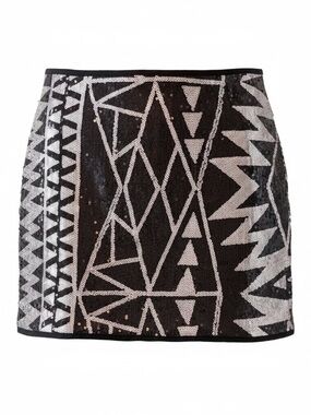 Sequin Geo Mini Skirt in Black and Silver
